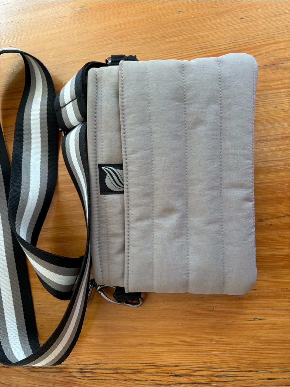 THINK ROYLN Quilted Light fawn Crossbody with Striped Strap